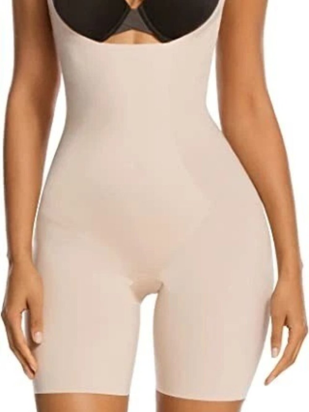 NWT SHAPERX Tummy Control Shapewear Seamless Bodysuit Open Bust Mid Thigh Sz M